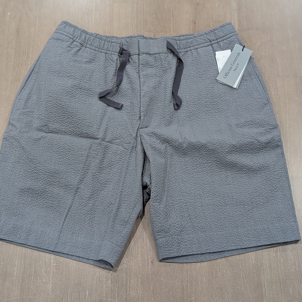 $370 Mens OFFICINE GENERALE Flat Front Textured Shorts Gray 54 US 38